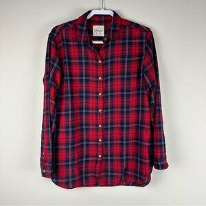 Jachs Girlfriend Red Blue Plaid Flannel Button Front Shacket Shirt Size Large